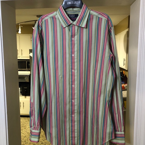 Ralph Lauren Button Up Dress Shirt- Pastel Pinstripe - Picture 3 of 3